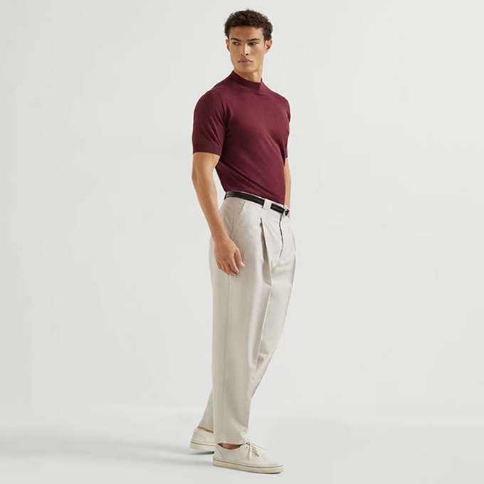 loro piana cotton linen panama pleated trousers